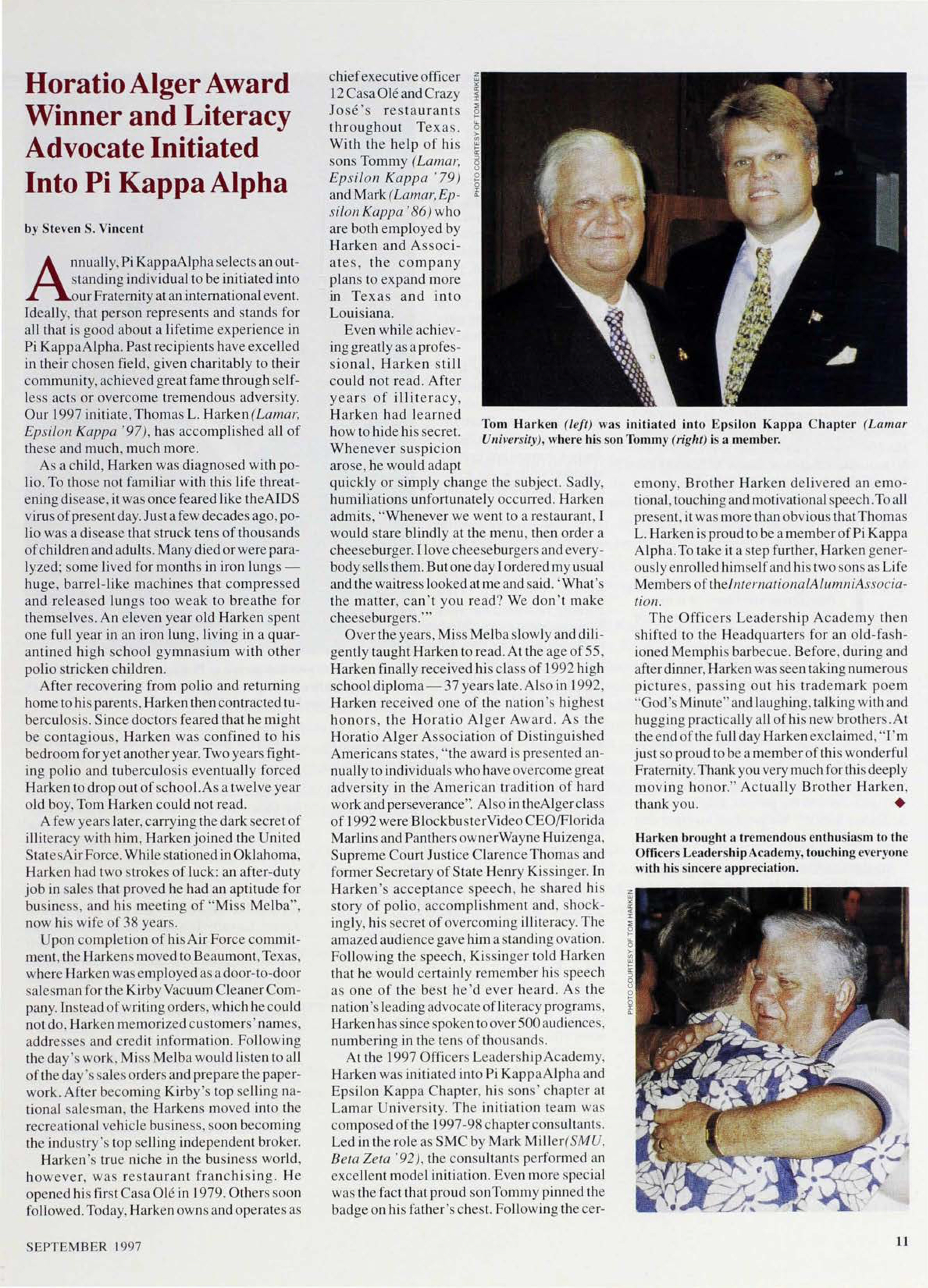 Horatio Alger Award Winner and Literacy Advocate Initiated Into Pi Kappa Alpha